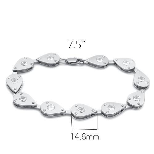 MALO2014 - Matte Rhodium & Rhodium Brass Bracelet with AAA Grade CZ  in Clear