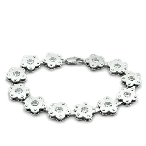 MALO2019 - Matte Rhodium & Rhodium Brass Bracelet with AAA Grade CZ  in Clear