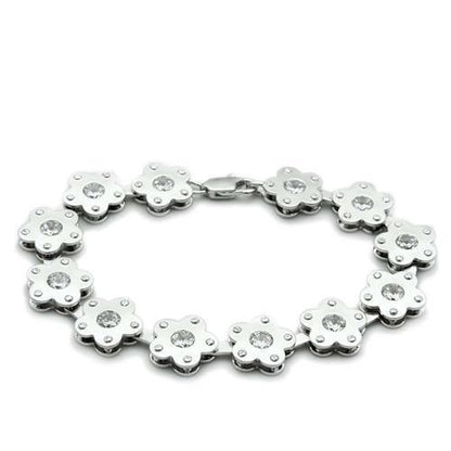 MALO2019 - Matte Rhodium & Rhodium Brass Bracelet with AAA Grade CZ  in Clear