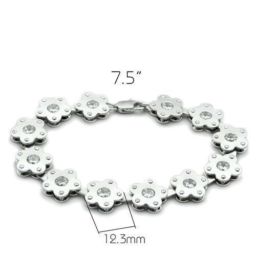 MALO2019 - Matte Rhodium & Rhodium Brass Bracelet with AAA Grade CZ  in Clear