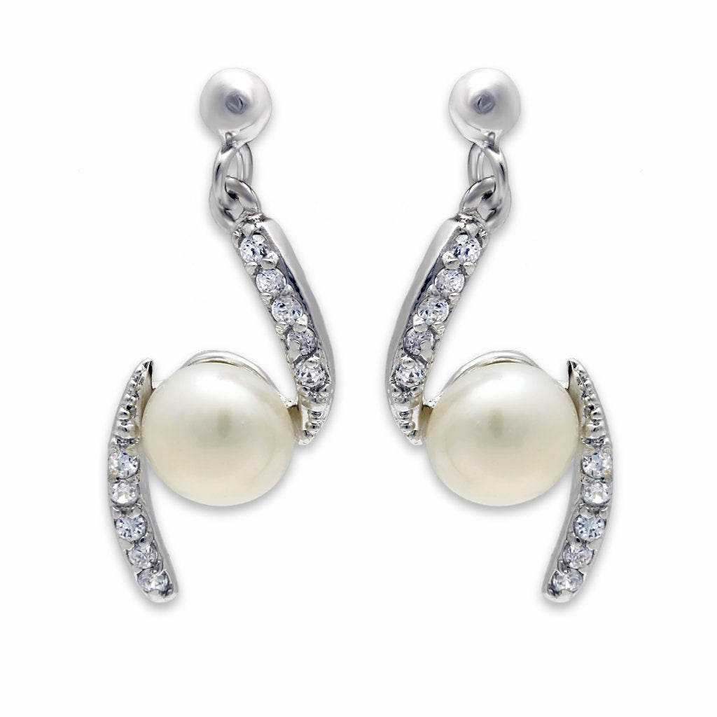 MALO2044 Rhodium Brass Earrings with Synthetic in White