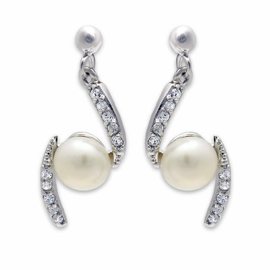 MALO2044 Rhodium Brass Earrings with Synthetic in White