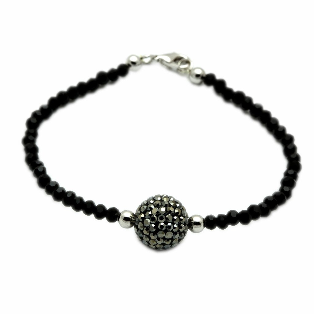 MALO2048 - Rhodium + Ruthenium Brass Bracelet with Top Grade Crystal  in Jet
