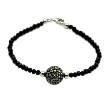 MALO2048 - Rhodium + Ruthenium Brass Bracelet with Top Grade Crystal  in Jet