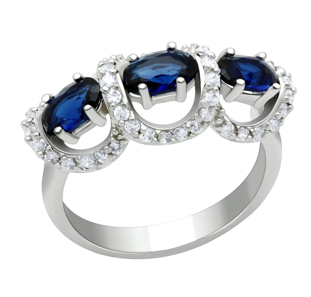 MALO2049 - Rhodium Brass Ring with Synthetic Synthetic Glass in Montana