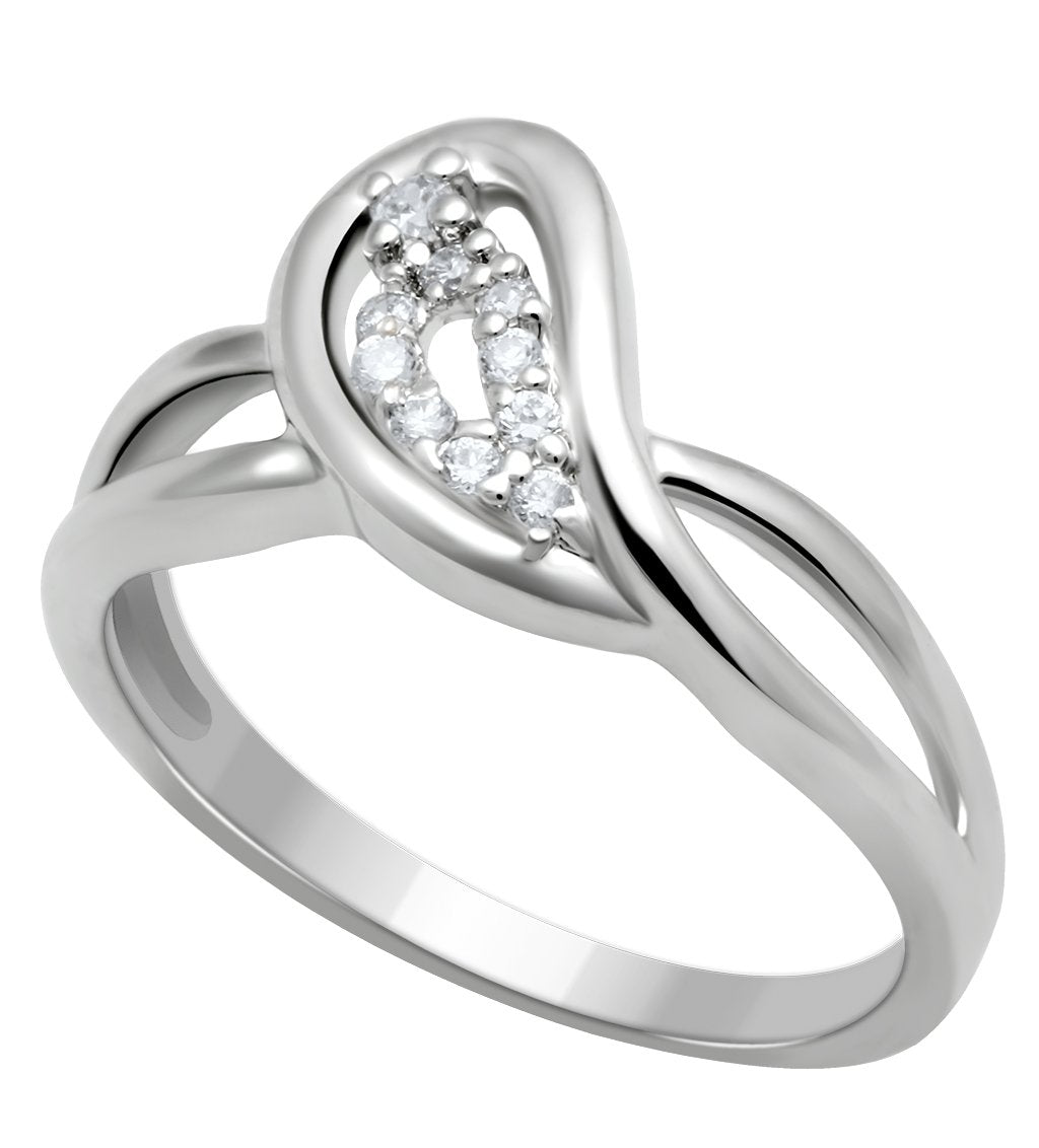 MALO2051 - Rhodium Brass Ring with AAA Grade CZ  in Clear