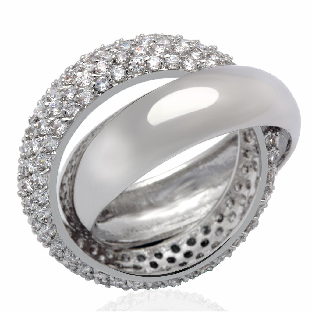 MALO2055 - Rhodium Brass Ring with AAA Grade CZ  in Clear