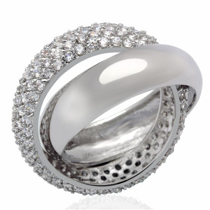 MALO2055 - Rhodium Brass Ring with AAA Grade CZ  in Clear