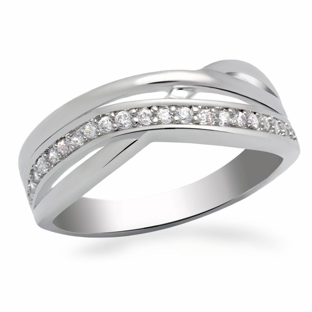 MALO2058 - Rhodium Brass Ring with AAA Grade CZ  in Clear