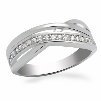 MALO2058 - Rhodium Brass Ring with AAA Grade CZ  in Clear