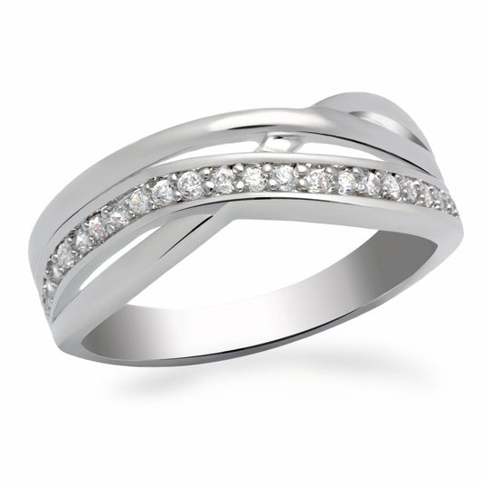 MALO2058 - Rhodium Brass Ring with AAA Grade CZ  in Clear