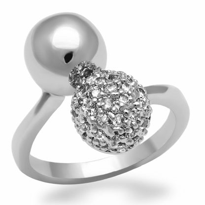 MALO2059 - Rhodium Brass Ring with AAA Grade CZ  in Clear