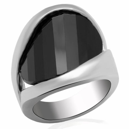 MALO2063 - Rhodium Brass Ring with AAA Grade CZ  in Jet
