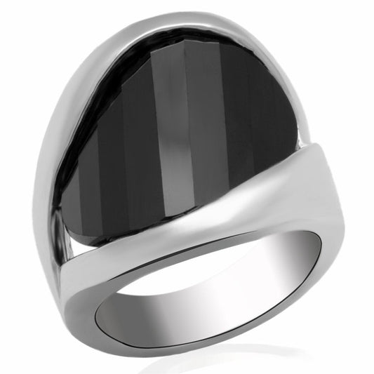 MALO2063 - Rhodium Brass Ring with AAA Grade CZ  in Jet
