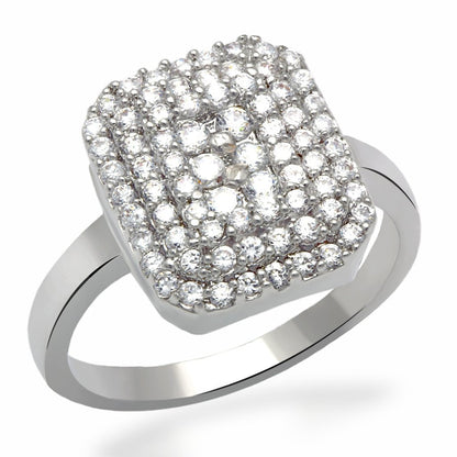 MALO2064 - Rhodium Brass Ring with AAA Grade CZ  in Clear