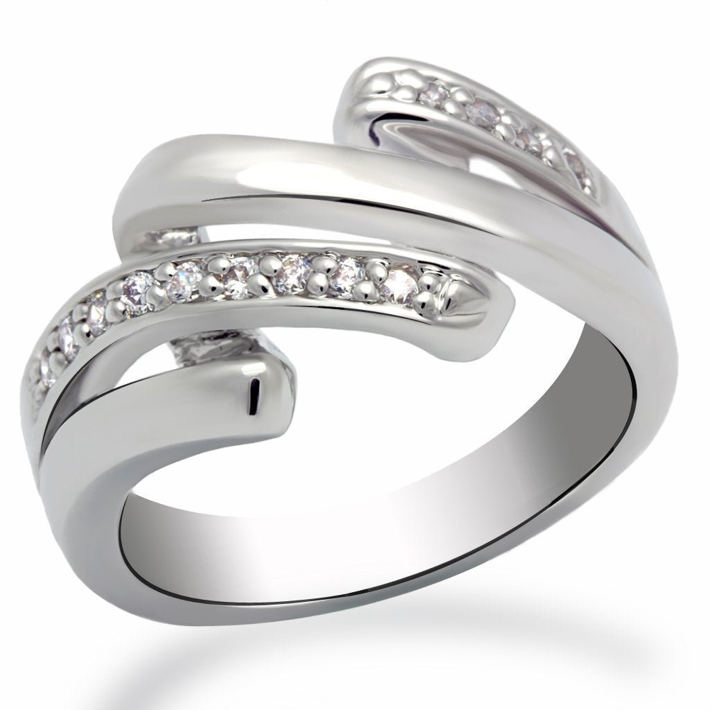 MALO2068 - Rhodium Brass Ring with AAA Grade CZ  in Clear