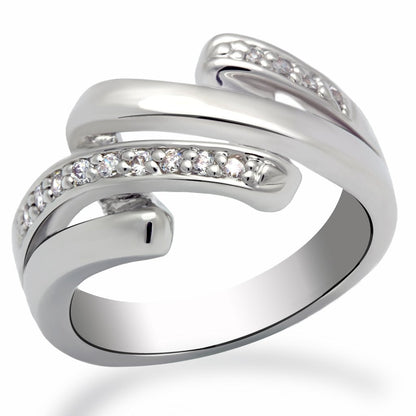 MALO2068 - Rhodium Brass Ring with AAA Grade CZ  in Clear
