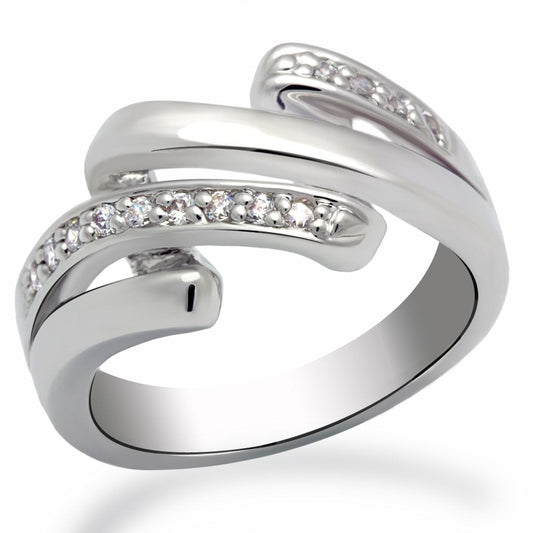 MALO2068 - Rhodium Brass Ring with AAA Grade CZ  in Clear