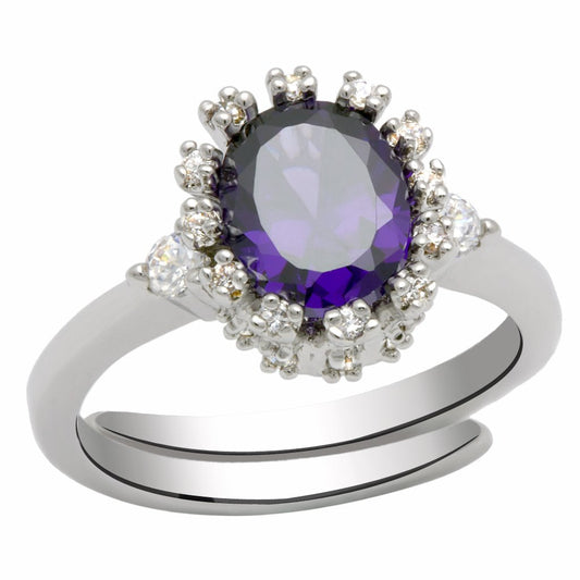 MALO2073 - Rhodium Brass Ring with AAA Grade CZ  in Amethyst