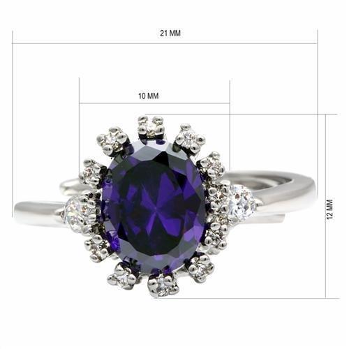 MALO2073 - Rhodium Brass Ring with AAA Grade CZ  in Amethyst