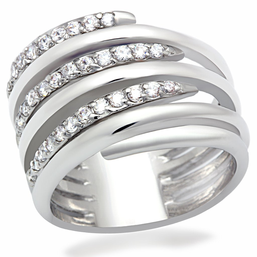 MALO2075 - Rhodium Brass Ring with AAA Grade CZ  in Clear