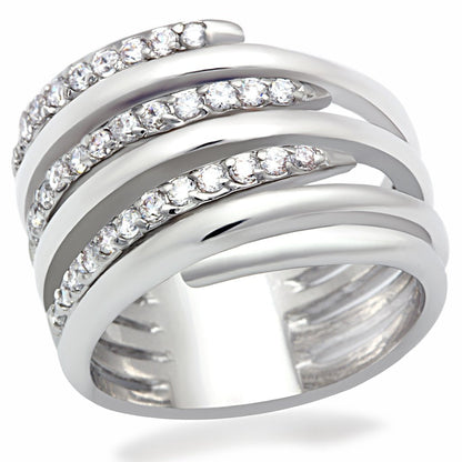 MALO2075 - Rhodium Brass Ring with AAA Grade CZ  in Clear