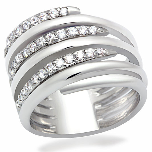 MALO2075 - Rhodium Brass Ring with AAA Grade CZ  in Clear