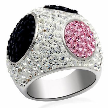 MALO2081 - Rhodium + Ruthenium Brass Ring with Top Grade Crystal  in Multi Color