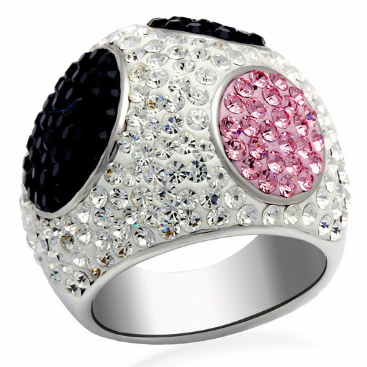 MALO2081 - Rhodium + Ruthenium Brass Ring with Top Grade Crystal  in Multi Color
