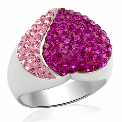MALO2082 - Rhodium Brass Ring with Top Grade Crystal  in Multi Color