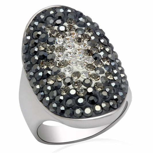 MALO2084 - Rhodium Brass Ring with Top Grade Crystal  in Multi Color