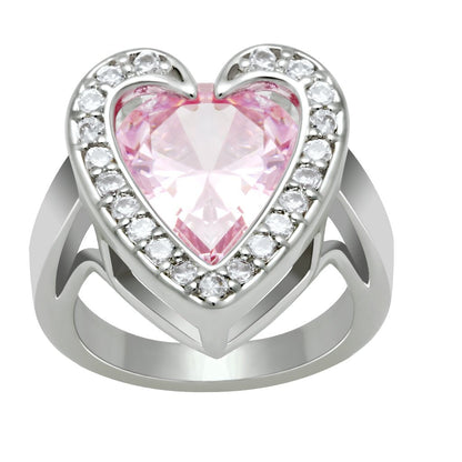 MALO2087 - Rhodium Brass Ring with AAA Grade CZ  in Rose