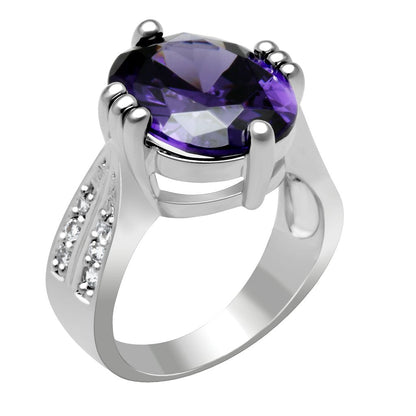 MALO2088 - Rhodium Brass Ring with AAA Grade CZ  in Fuchsia