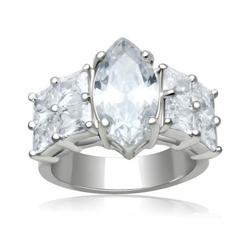 MALO2091 - Rhodium Brass Ring with AAA Grade CZ  in Clear