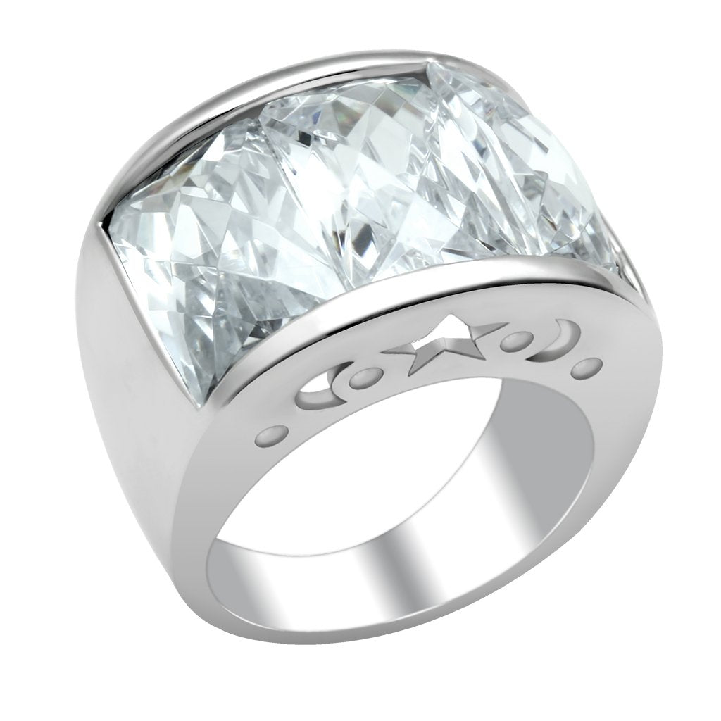 MALO2092 - Rhodium Brass Ring with AAA Grade CZ  in Clear