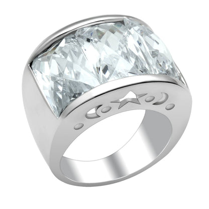 MALO2092 - Rhodium Brass Ring with AAA Grade CZ  in Clear