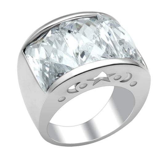 MALO2092 - Rhodium Brass Ring with AAA Grade CZ  in Clear