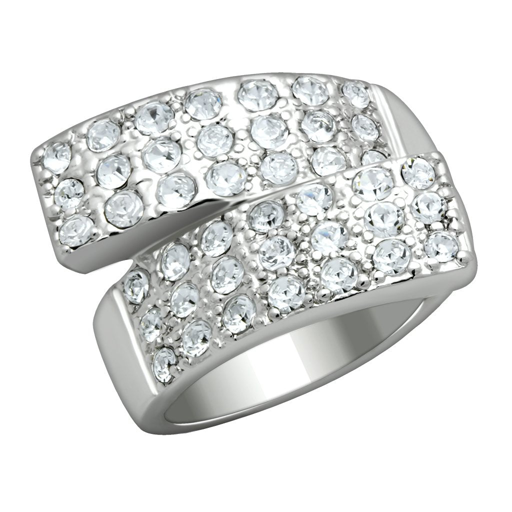 MALO2095 - Rhodium Brass Ring with Top Grade Crystal  in Clear