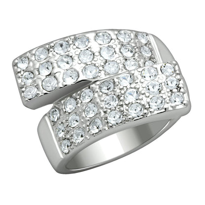 MALO2095 - Rhodium Brass Ring with Top Grade Crystal  in Clear