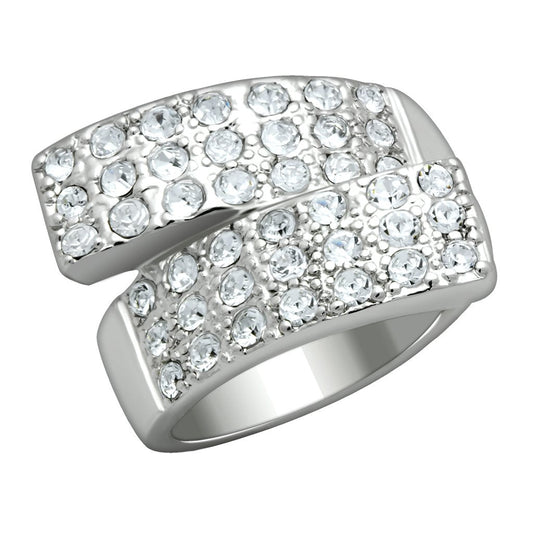 MALO2095 - Rhodium Brass Ring with Top Grade Crystal  in Clear