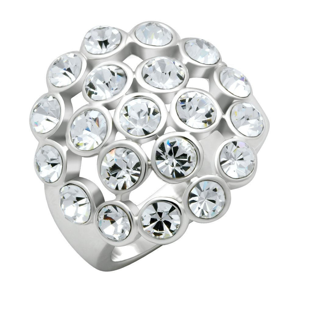 MALO2096 - Rhodium Brass Ring with Top Grade Crystal  in Clear
