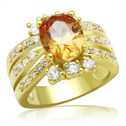 MALO2097 - Gold Brass Ring with AAA Grade CZ  in Champagne