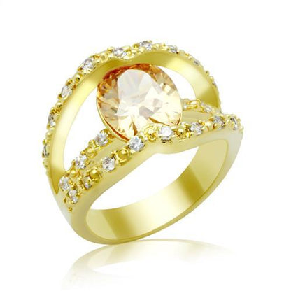 MALO2098 - Gold Brass Ring with AAA Grade CZ  in Champagne