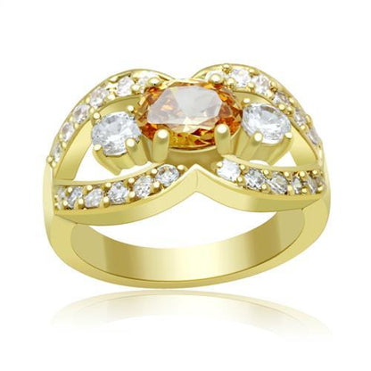 MALO2099 - Gold Brass Ring with AAA Grade CZ  in Champagne