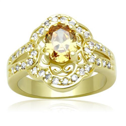 MALO2100 - Gold Brass Ring with AAA Grade CZ  in Champagne