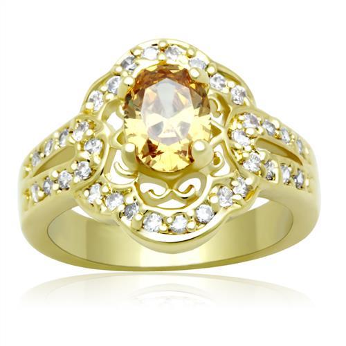 MALO2100 - Gold Brass Ring with AAA Grade CZ  in Champagne