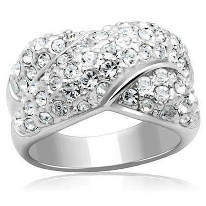 MALO2101 - Rhodium Brass Ring with Top Grade Crystal  in Clear