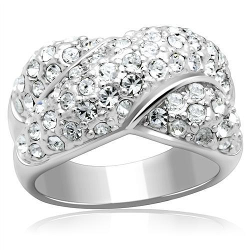 MALO2101 - Rhodium Brass Ring with Top Grade Crystal  in Clear