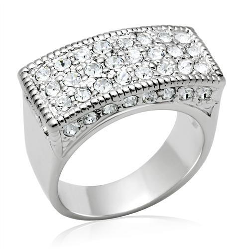MALO2103 - Rhodium Brass Ring with Top Grade Crystal  in Clear