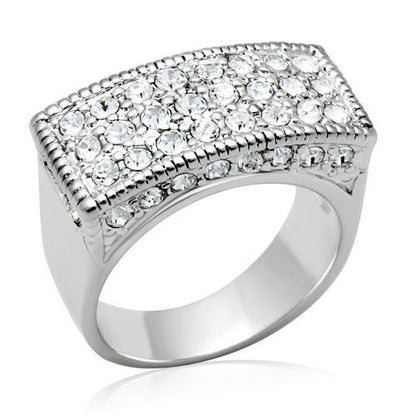 MALO2103 - Rhodium Brass Ring with Top Grade Crystal  in Clear